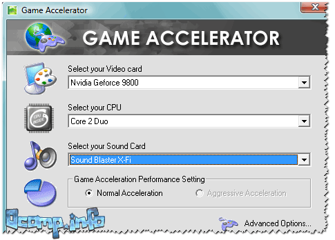Game Accelerator glavnoe okno
