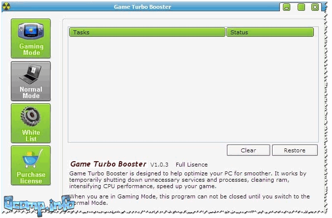 Game Turbo Booster glavnoe okno