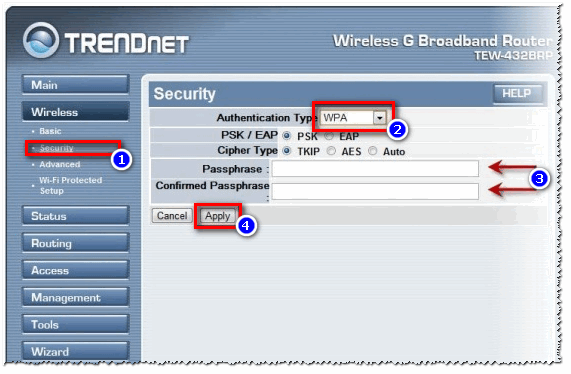 TRENDnet TEW-432BRP // Security // настройка безопасности Wi-Fi сети
