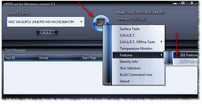 HDD Scan - IDE Features