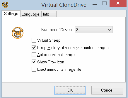 Virtual Clone Drive - окно настроек привода