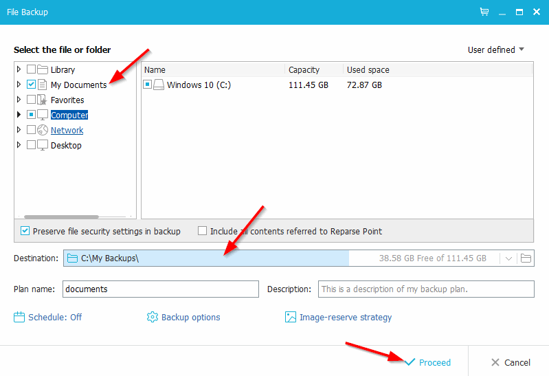 File Backup: указываем, какие папки нужны для резервного копирования