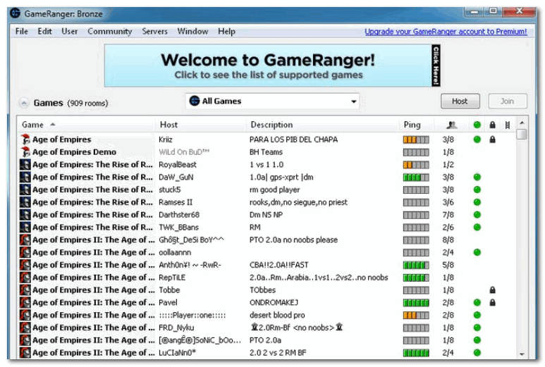 Главное окно программы GameRanger