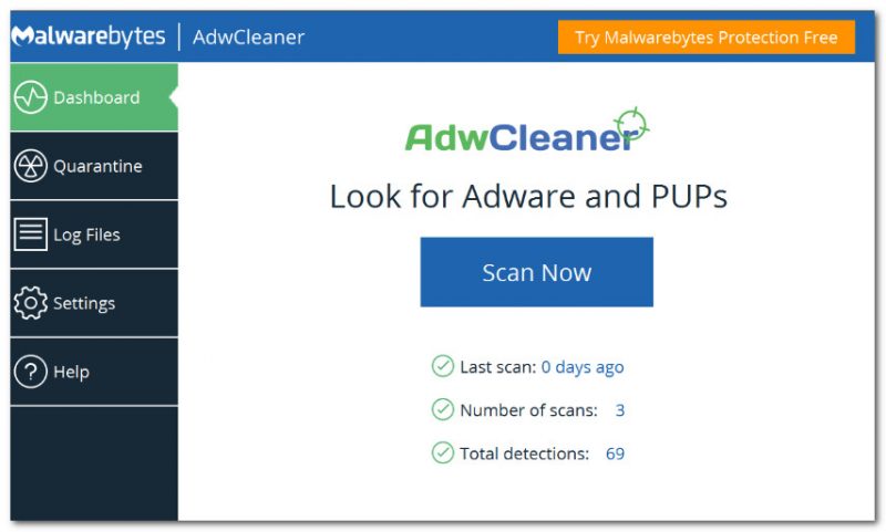 AdwCleaner - главное окно