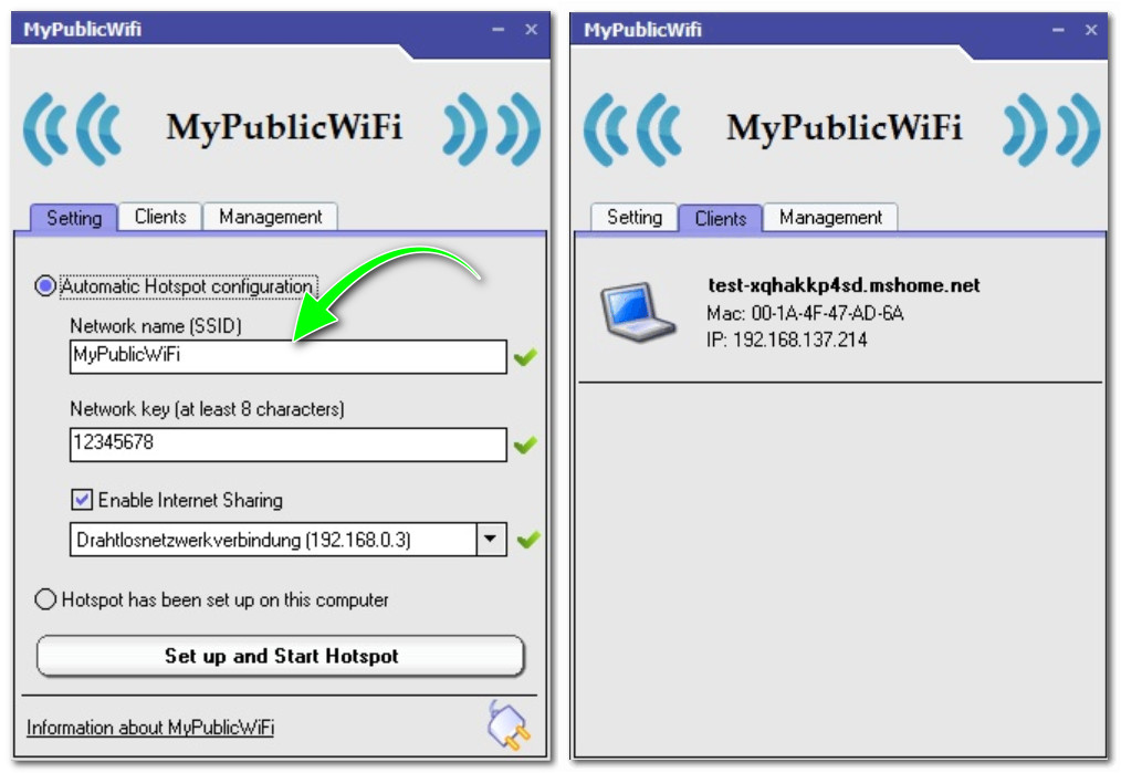 MyPublicWiFi - главное окно программы