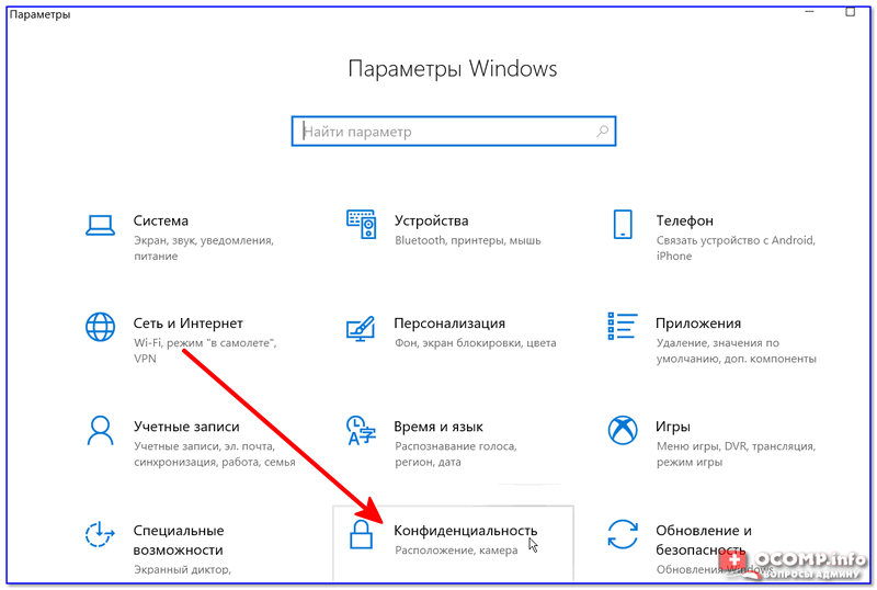 Parametryi Windows konfidentsialnost