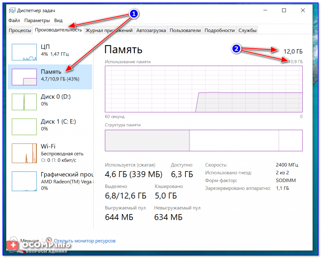 Физическая память загружена на 90 как снизить windows 10