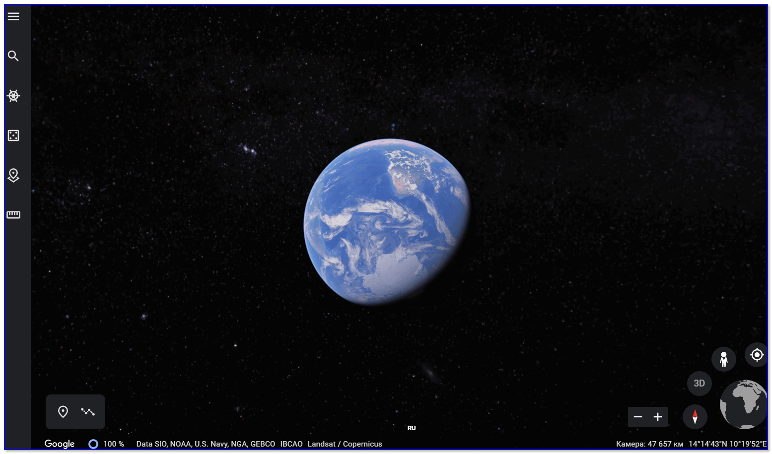 Google Earth — снимок земли из космоса (это 3D, планету можно вращать!)