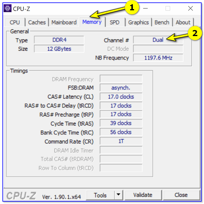 CPU-Z (режим работы ОЗУ). Dual — двуканальный 