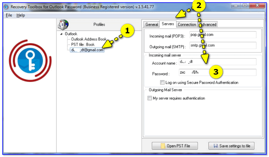 Recovery Toolbox for Outlook Password skrinshot rabotyi