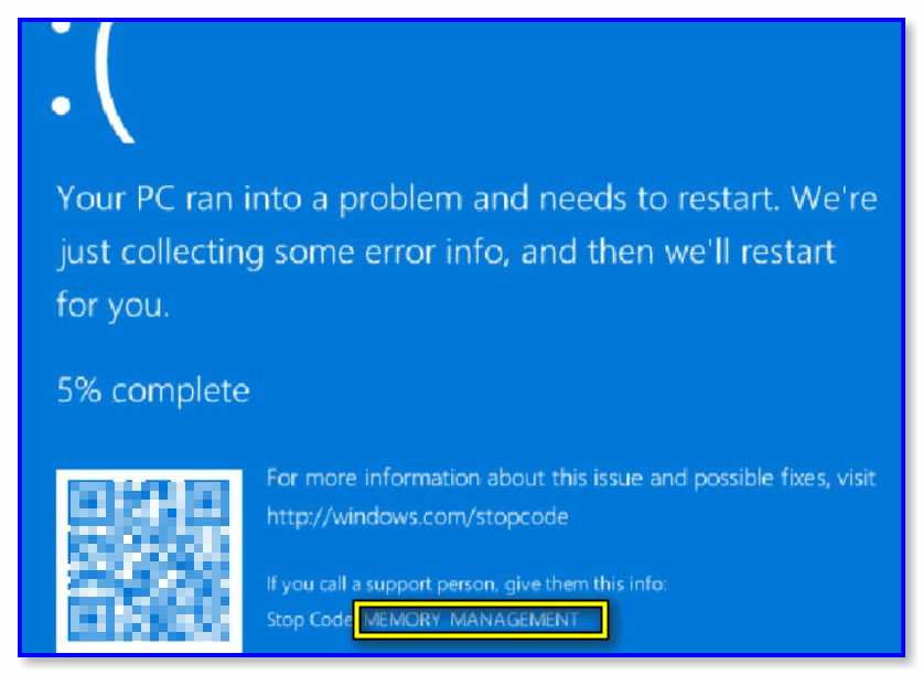 Ошибка памяти пк. Memory Management синий экран. Стоп код виндовс 10  Memory Management. Memory Management Windows 10 ошибка. Синий экран Memory Management Windows 10.
