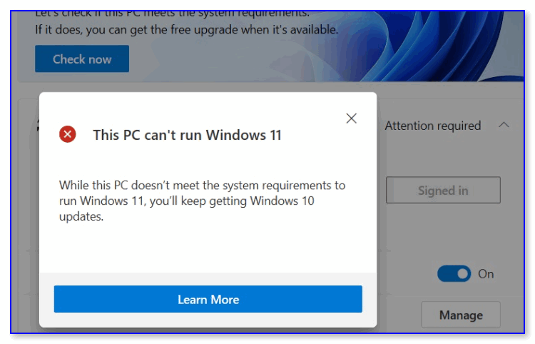 This PC can't run Windows 11 // пример ошибки