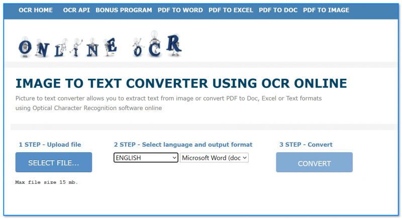Onlineocr.net - screenshot of the main page of the site